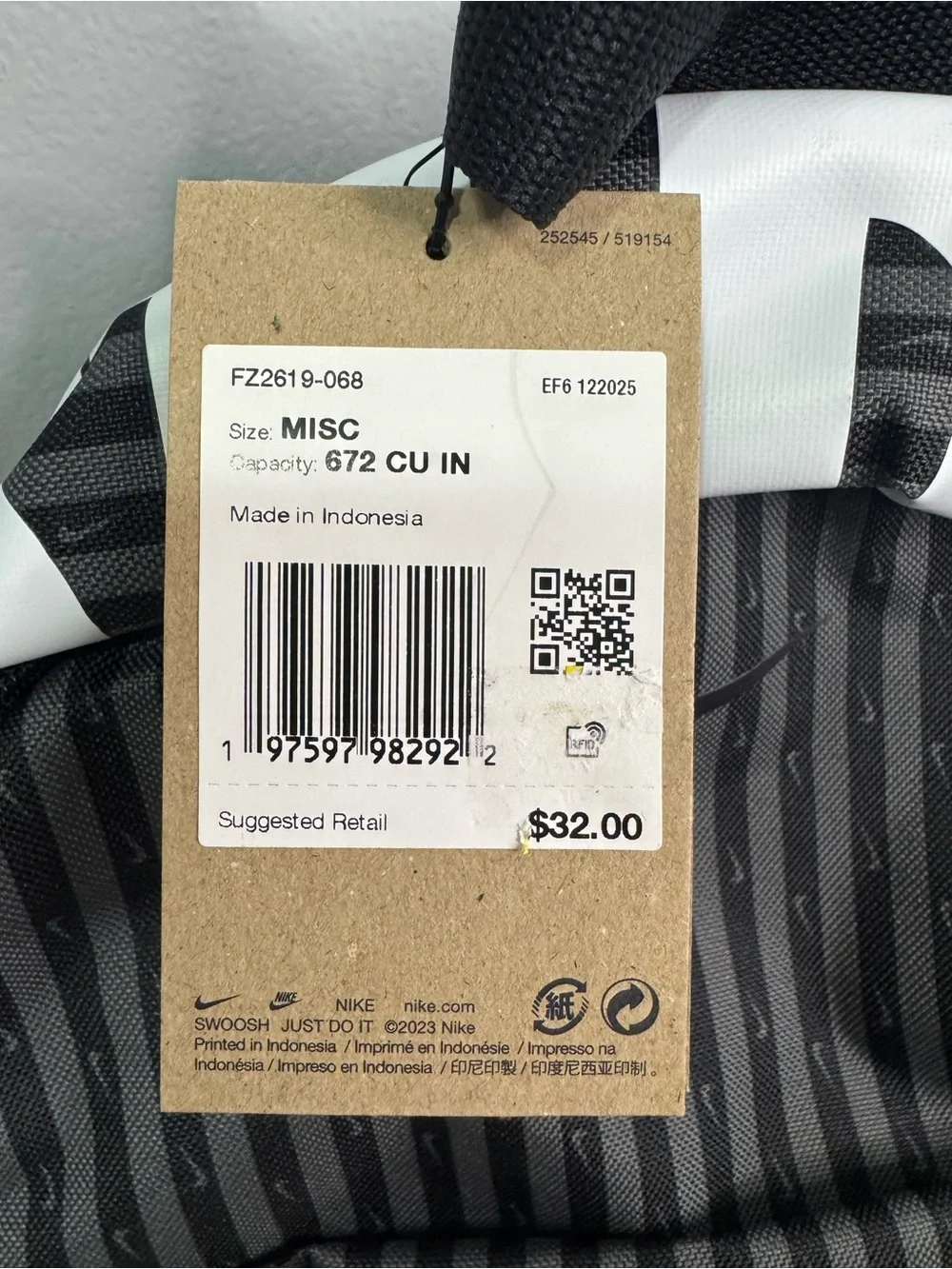Nike Black & Gray Striped Backpack